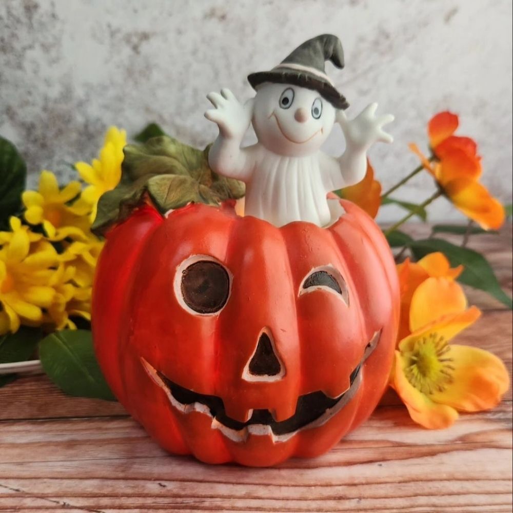 Vintage 90s Halloween Jack O Lantern Genuine Porcelain Night Light Ghost Pumpkin